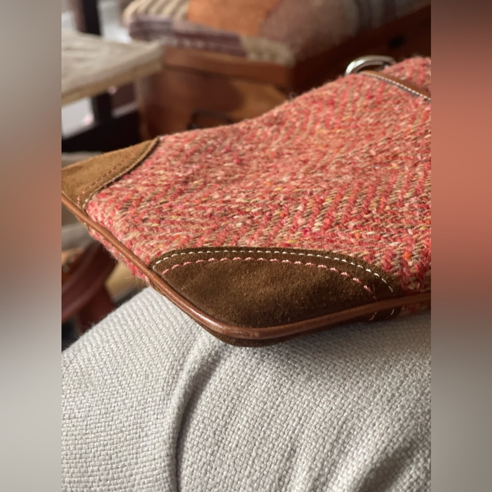 SOLD! AUTHENTIC COACH CROSSBODY HOBO SHOULDER WOOL LEATHER TRIM FRONT POCKET - Picture 7 of 11